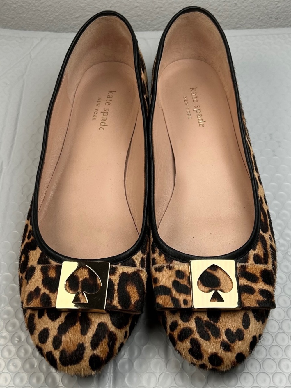 Kate Spade Leopard Calf Hair Ballerina Flats Gold Spade Shoes Size 8